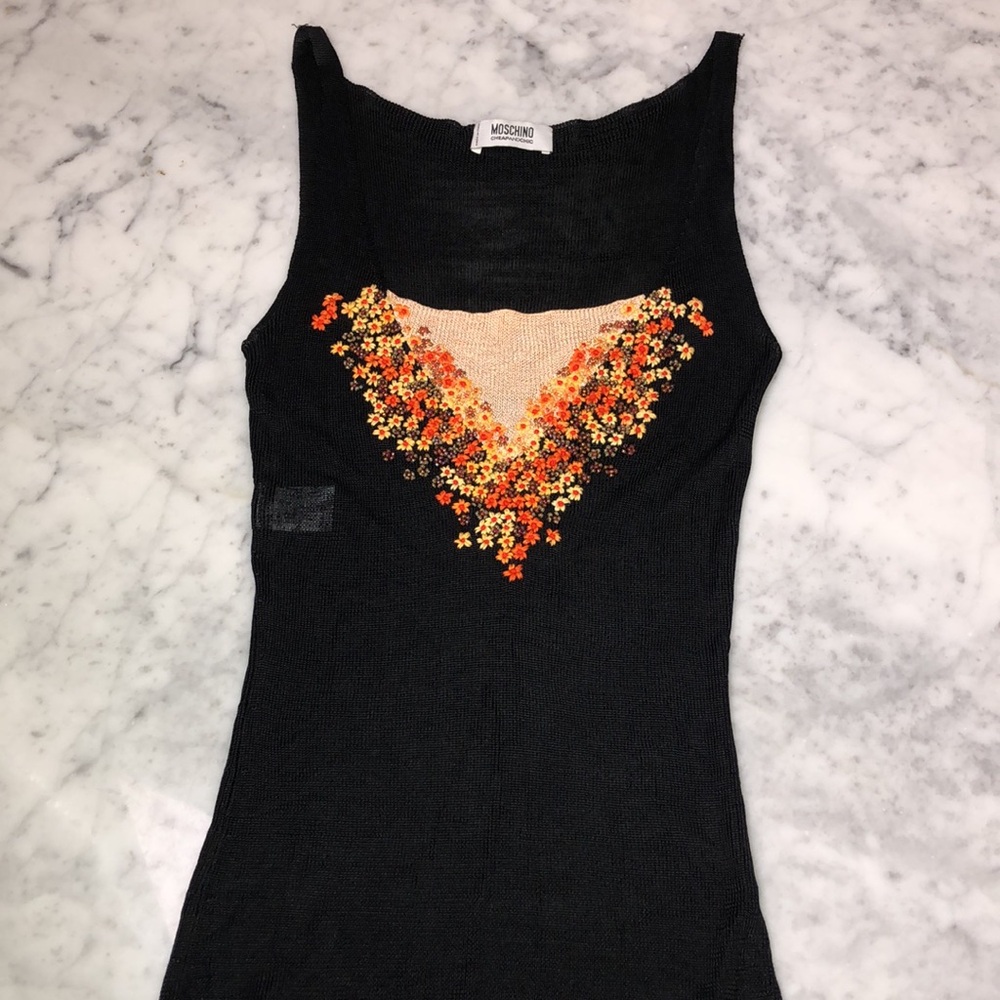 MOSCHINO Embroidered Black Tank Top Size 6 - Picture 8 of 15